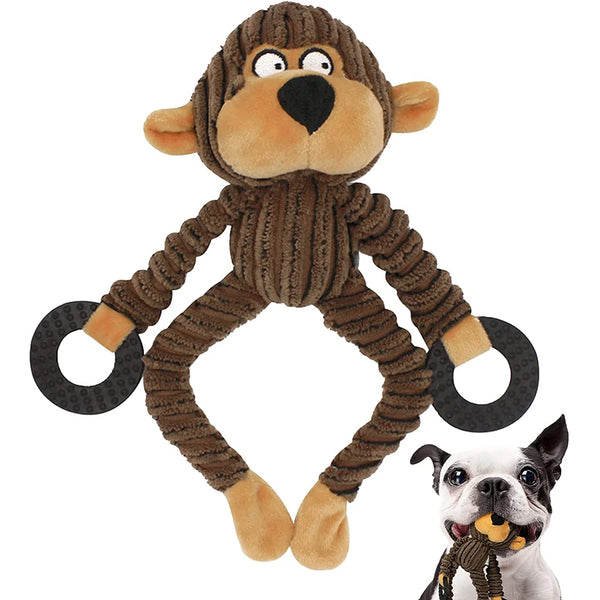 Brinquedo de Pelúcia com Apito para Filhotes – Macaquinho Interativo | Ideal para Mordida, Treinamento e Alívio da Dentição