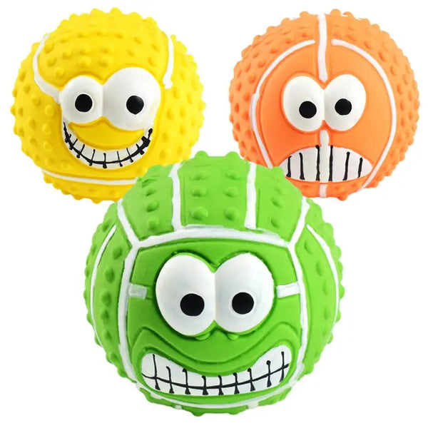 Bola de Látex com Carinhas para Cães – Brinquedo Divertido com Apito | Para Mordida, Pulo e Interação